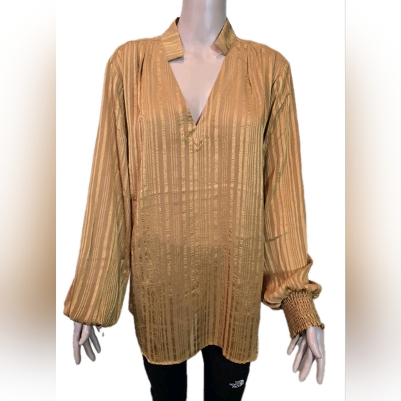 Soft Surroundings Tops - Women Soft Surroundings Jocelyn Top Golden Sands V-Neck Pinstripe Long Sleeve 2x